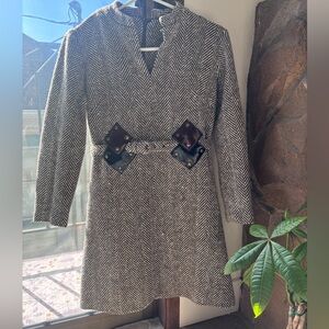 Chic Herringbone Vintage Long Sleeve Dress